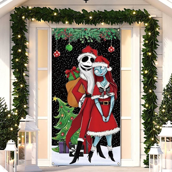 Juldörröverdrag The Nightmare Before Christmas Vintersemesterfest Framsida Dörrbanderoll Fotografi Hem Veranda Dekoration