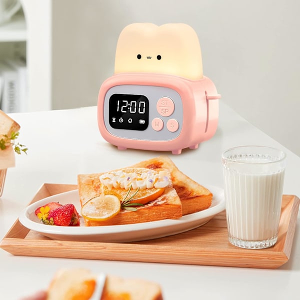 Pieni Toaster-kellolamppu, söpö yövalo aikahallintatyökalulla ja pöytäkelloherätyskellolla digitaalisella ajastimella lapsille, ABS+PC lastenlamppu