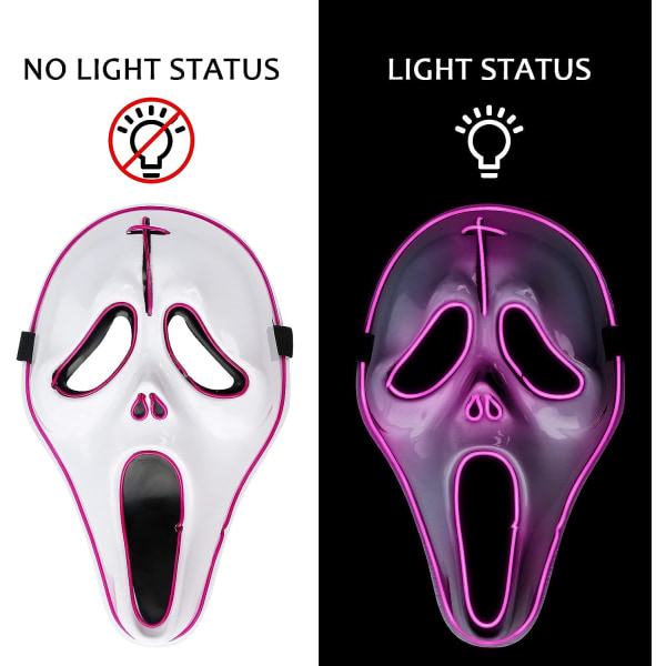 YEHUARIS Halloween-maske, Purge LED Light Up Mask til voksne mænd, kvinder, børn, skræmmende glødmaske med 4 lystilstande A-purple