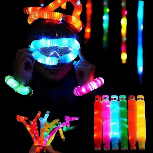 12 st Mini Pop Tubes Sensoriska Leksaker, Självlysande Pop Tube, LED-Ljus