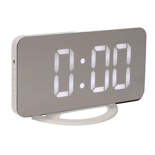 Alarm Clock Dual USB Output 3 Levels Brightness Light Sensing Time Temperature Display LED Mirror Alarm Clock White Shell with White Letters