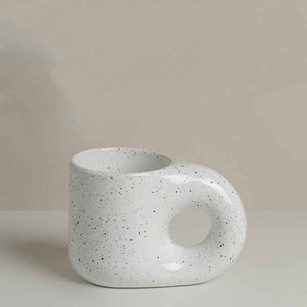 Ceramic mug, white black polka dots, Fat Round Coffee Mug 320ml