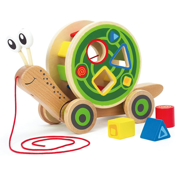 Prisbelønnet Hape Walk-A-Long Sneglen Trætræk legetøj til småbørn, L: 11.9, B: 4.4, H: 7.3 tommer