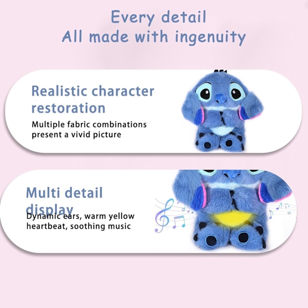 Soothing Stitch bamse, Stitch til angstlindring, rytmisk vejrtrækningsbevægelse til sovende børn og voksne Blue Stitch