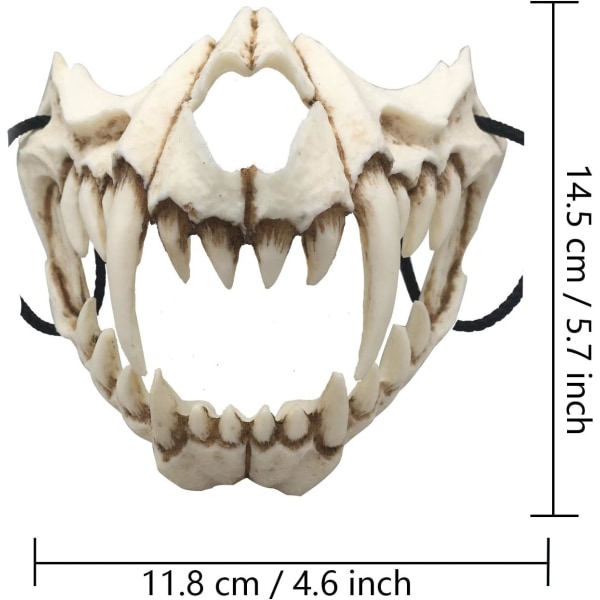 Nincee Japansk Halloween-maske, Tiger Cosplay-maske - Resin Halvmaske Hvid Kranie Skræmmende maske Tiger