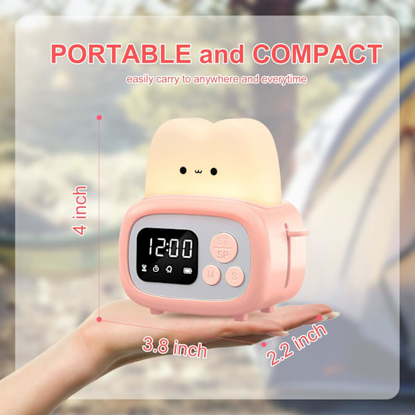 Pieni Toaster-kellolamppu, söpö yövalo aikahallintatyökalulla ja pöytäkelloherätyskellolla digitaalisella ajastimella lapsille, ABS+PC lastenlamppu