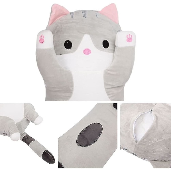 Mjukdjur Katt Lång Bomull Söt Kattdocka Mjukdjur Mjuk Bomull Fylld Sovkudde Grå grå gray 90cm