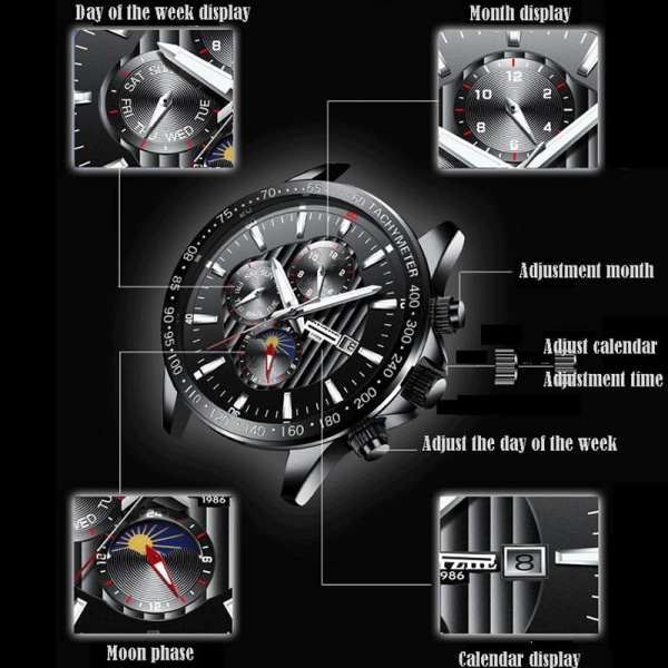 Watch Modeskelett genomskinlig baksida Automatisk mekanisk watch Black
