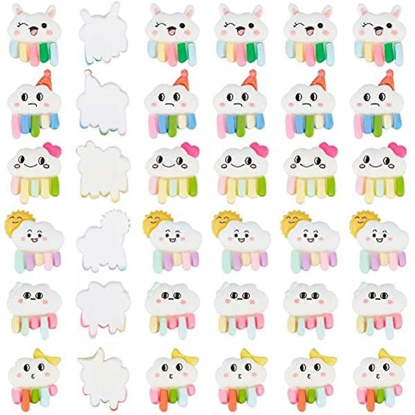 1 Ask 60 st 6 Stilar Regnbåge Cabochons Harts Moln Cabochon Opaque Tecknad Väder Charm Hängen Bulk{sl}