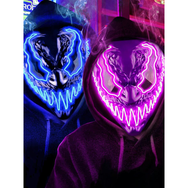 Venobat LED Halloween-mask, 2-pack neonljusmask med mörka och onda glödande ögon 3 ljuslägen