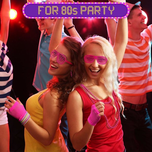 80'er Neon Party Tøj Kostume Tilbehør Sæt, 1980'er Retro Tema Party Dekoration Outfit til Kvinder Piger Med Taske - Rosarød Med taske - Rosarød{sl} With bag - Rose Red One size