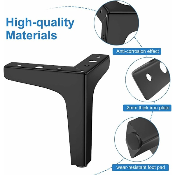 Sæt med 4 Møbelben, Holder Op til 600 kg, 17 cm Moderne Trekantede Metalbordben, Hårnålsben til Skab, Sofa, Sort (cm) cm 13