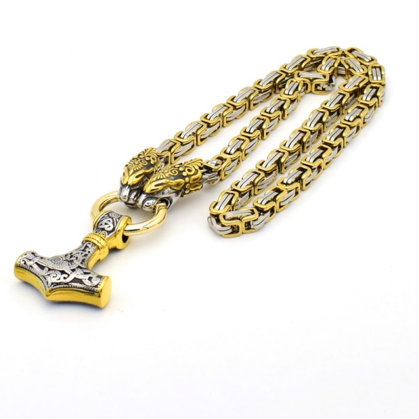 Bysantinsk kedja hänge Thor Hammer rostfritt stål guld vikinga smycken