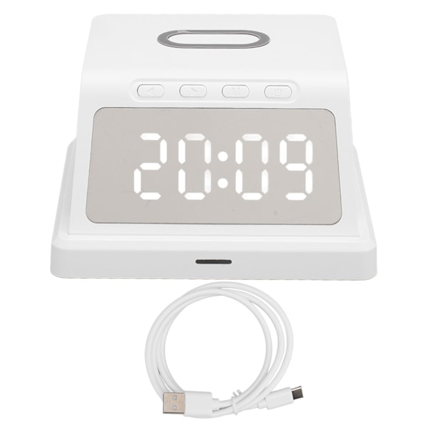 15W Wireless Charger Alarm Clock with Wireless Charger Pad Digital Alarm Clock with Wireless Charging White