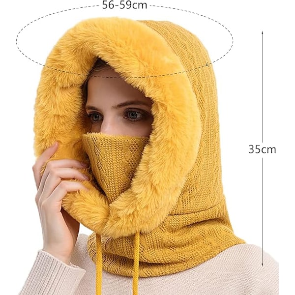 1 kpl Balaclava naisille, vuorattu paksulla fleece-kankaalla, Balaclava naisille, kaulan ja kasvojen suojalla, lämmin talvipipo naisille, lämmin kurkuma