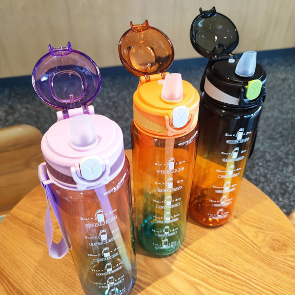 1000 ml vattenmugg Motiverande vattenflaska med återanvändbara koppar med Time Marker Orange 1000ml