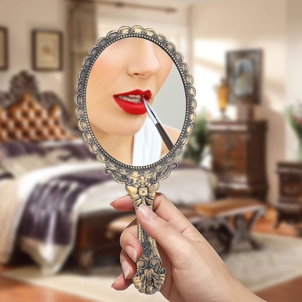 Vintage handhållen spegel, små handhållna dekorativa speglar för ansiktssmink Präglad blomma Bärbar Antik Resepersonlig kosmetisk spegel