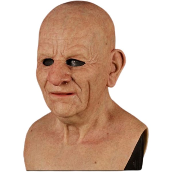 Halloween Gubbmask, Den äldre Gubben Huvudbonader Realistisk Silikonmaskerad Helhuvud Knepig rekvisita Bald Head