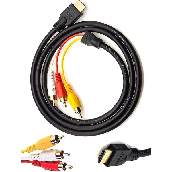 Hdmi til Rca TV-kabel - Hdmi-han til 3 Rca-han AV-kabel - Video-lydkomponentkonverteradapter 1080p-kabel til HDTV - Sort - 5ft/1,5m