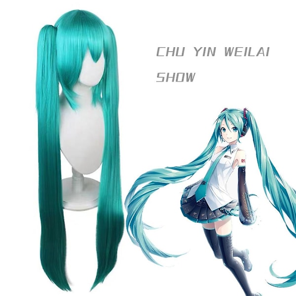 Hatsune Miku Peruk Cosplay Party Peruker med 2 Hästsvansar Långt Rakt Peruk Halloween Karneval Rekvisita