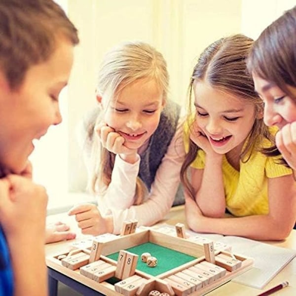 Puinen lautapeli, 4 pelaajan Shut The Box -noppapeli, puinen matematiikkapeli, perinteinen pubilautapeli, noppapeli, matka 4 pelaajalle, loistava perhepeli rode