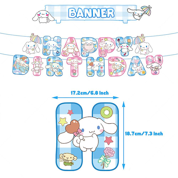Cinnamoroll Fødselsdagsfest Dekorationer, Kawaii Cinnamoroll Hunde Festartikler, Inkluderer Fødselsdagsbanner, Balloner, Hvalpekager til Børn