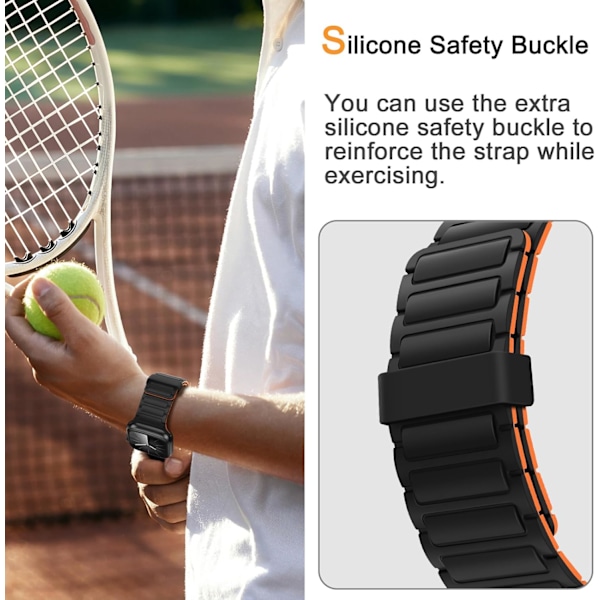 Magneettiset kellonrannekkeet yhteensopivat Apple Watch -rannekkeiden kanssa, pehmeä silikoninen korvaava ranneke suunniteltu iWatchille, musta oranssi Black Orange 38/40/41mm