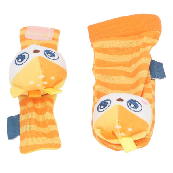 Handledsskakor Fotsökare Sockset Söt 3D-form Baby Spädbarn Skallra Sockor Leksaker Hjärnutveckling Spädbarnsleksaker Gul