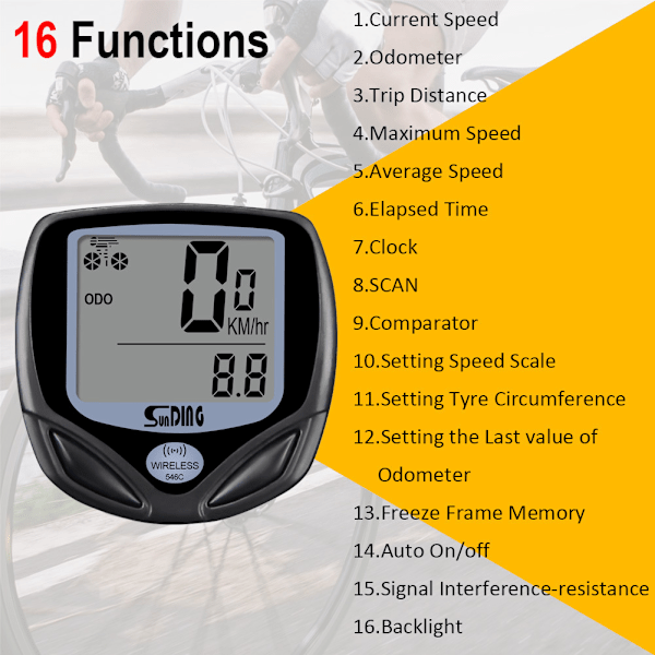 Multifunktionelt trådløst cykel speedometer vandtæt cykelcomputer med LCD