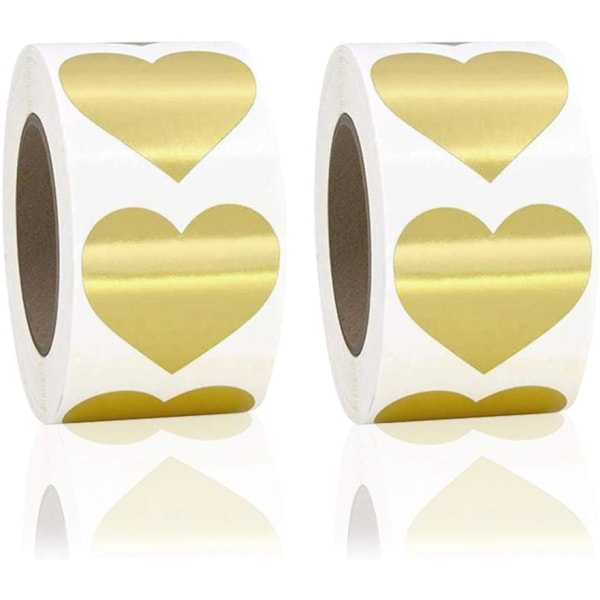 1 000 stycken hjärtklistermärken i guld för dekorativa klistermärken, självhäftande, 25 mm, hjärta, klibbiga etiketter