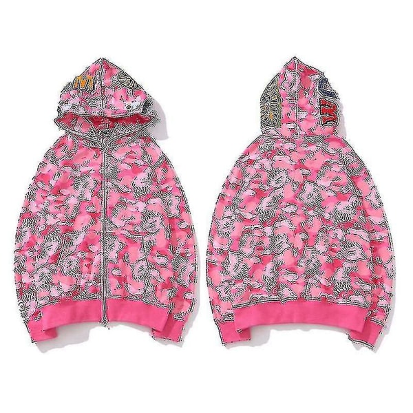 Herre Hoodie Camo Løs Lynlås Jakke Sweatshirts Til Mænd Dreng Wanke Pink 2XL