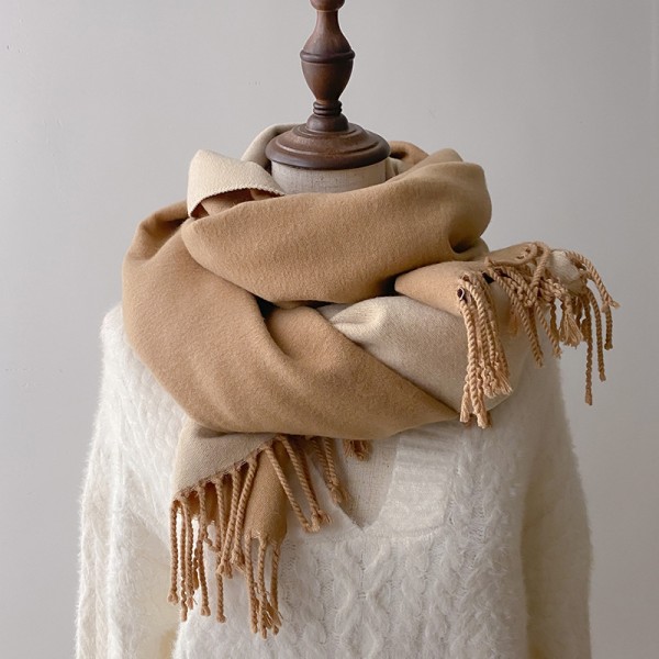 Dubbelsidig enfärgad halsduk för kvinnor på vintern Lång halsduk Beige halsduk 1 förtjockad varm 190X65cm