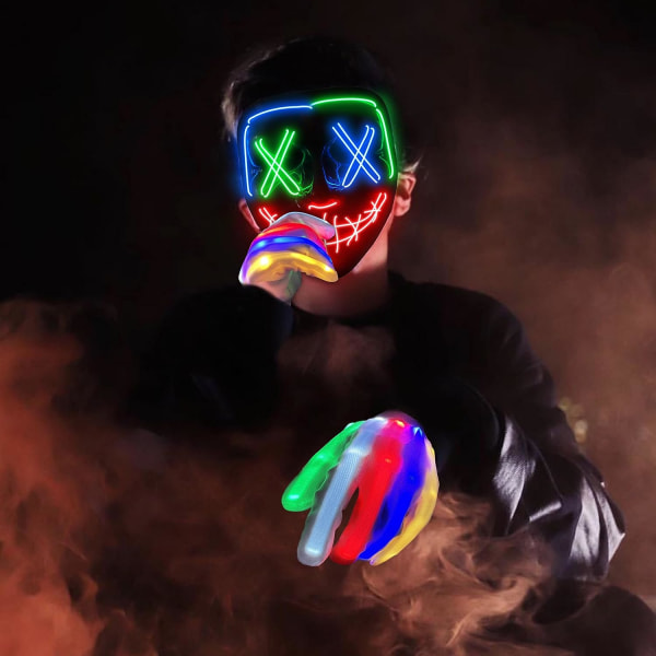 Halloween Mask LED Mask & handskar i flera ljuslägen Multicolor (1 Set)