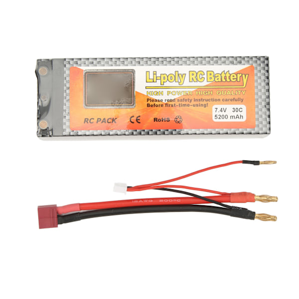 5200mAh Lipo-batteri 30C afladningshastighed 7,4V 2S T-formet stik RC-batteristrøm til RC-helikopterbilmodel