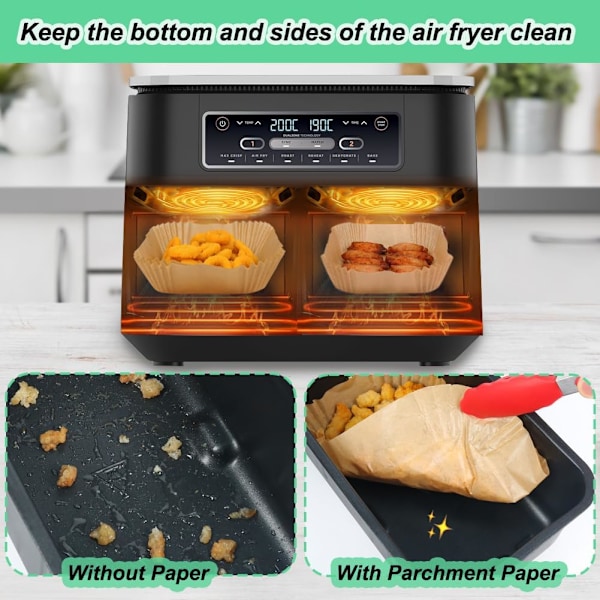 100-pack bakplåtspapper för airfryer, rektangulärt bakplåtspapper