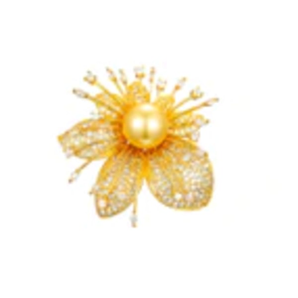 Vintage Fall Flower Pearl Dam Brosch Pin Smycken - Glod