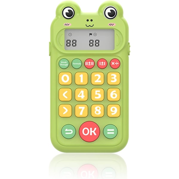 Børneberegner, Grundlæggende Fire-Funktionsberegner med Matematiktest og Matematikspil, Store Knapper, Batteridrevet, LCD-Skærm, til Skole (Grøn)