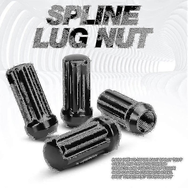 M14x1.5 Hjulmøtrikker 24 Stk. 14mmx1.5 7 Spline Drive Koniske Hjulmøtrikker 2 Tommer Lange Sorte Med 2