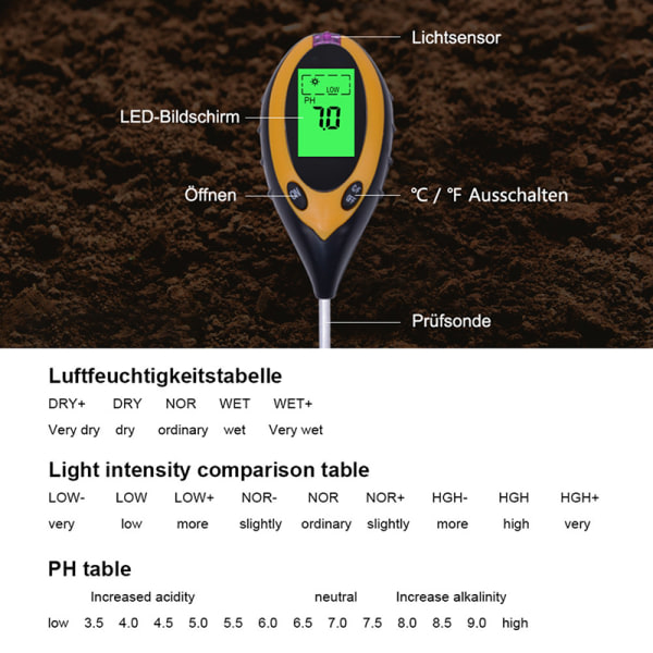 4 i 1 jord pH-tester fugtmåler til havegræsplæner