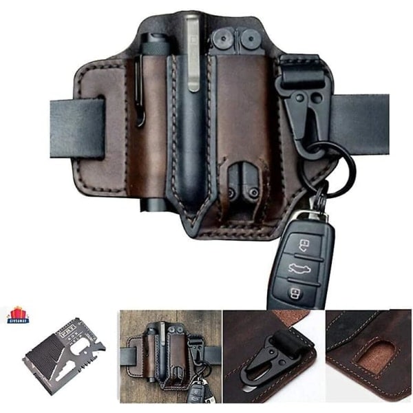 Multifunktionell Bälteshölster, Läder Edc Organizer för Män, Leatherman Hölster med Pennhållare, Nyckelhållare, Ficklampa, Läder Edc Hölster (br
