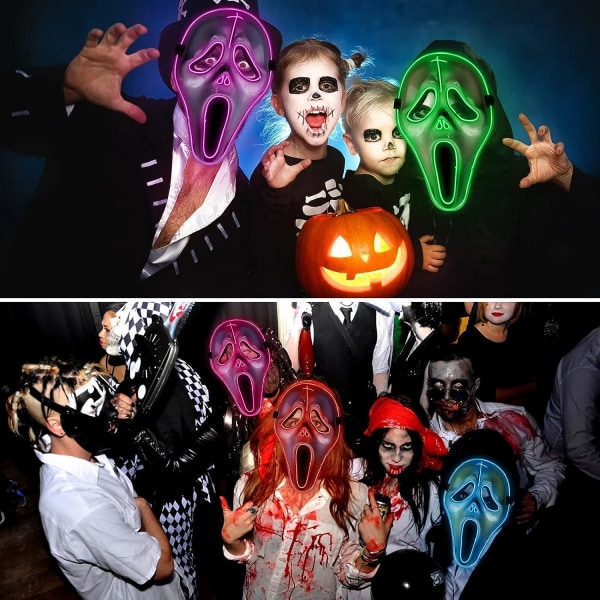 YEHUARIS Halloween-maske, Purge LED Light Up Mask til voksne mænd, kvinder, børn, skræmmende glødmaske med 4 lystilstande A-pink