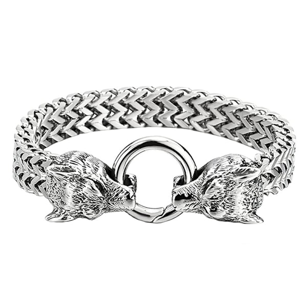 Rock Viking Varg Charm Armband Herr Rostfritt Stål Mesh Kedja Guld