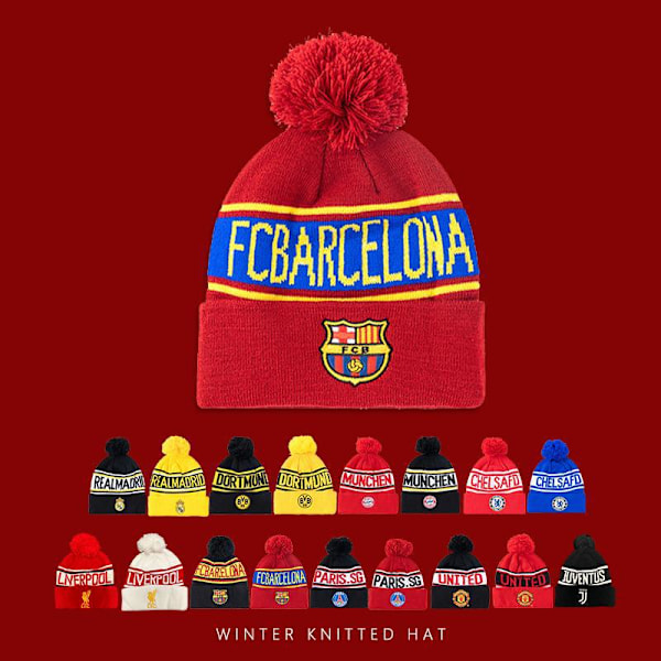 UEFA Champions League Fotboll Stickad Mössa För Män Och Kvinnor Varm Vintermössa Barcelona