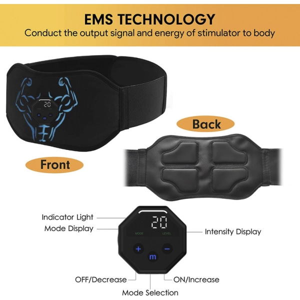 Ponato Elektronisk muskelstimulator ABS-stimulator, USB-uppladdningsbar AB-stimulator muskeltoner