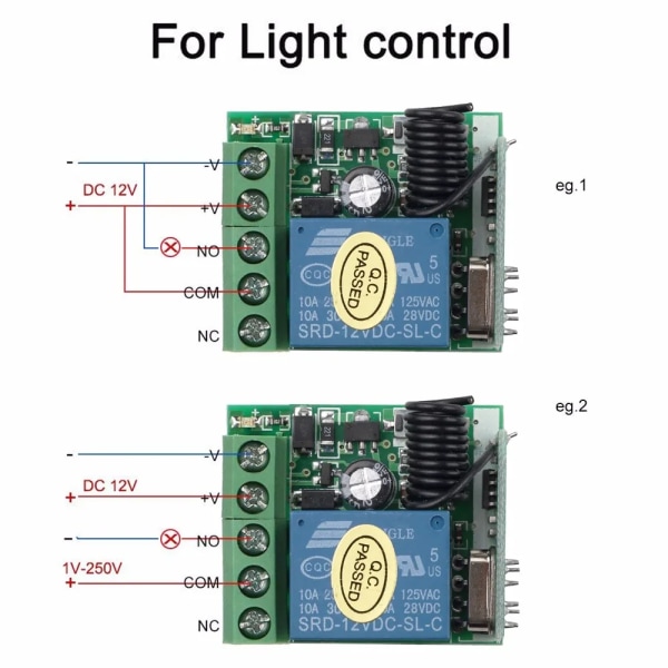 433MHz DIY trådløs switch DC 12V 1CH Mini relæmodul og RF sender fjernbetjening til garageport, gardin, husholdningsapparat