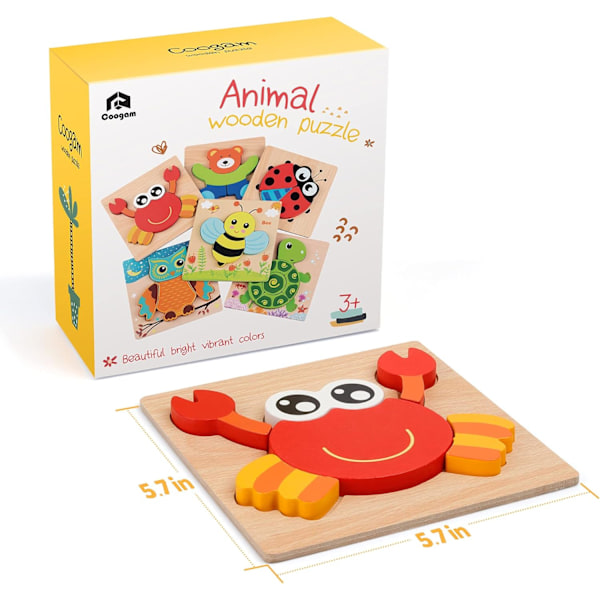 Träpusselset, 6-pack Djurformade Färg Montessori Leksak, Finmotorik Tidig Inlärning Förskoleutbildning Present Spel för Åldersbarn