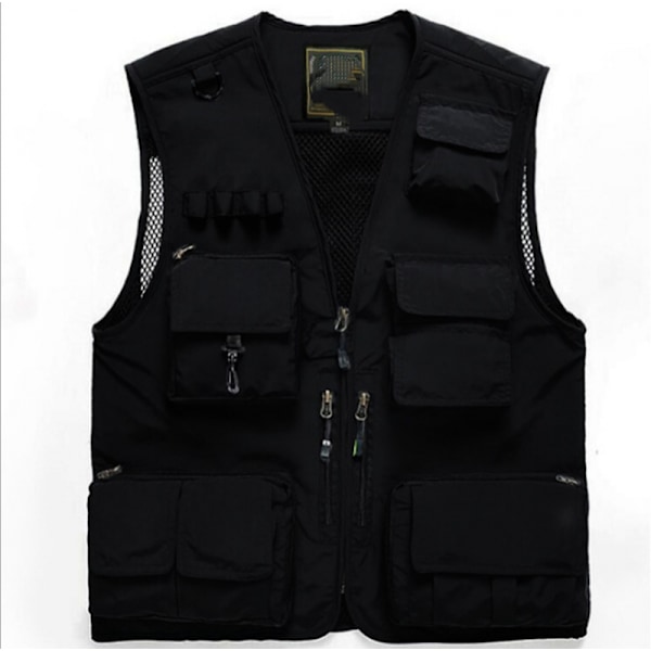 Herre Casual Udendørs Arbejde Safari Fiske Rejse Foto Cargo Vest Jakke Flere Lommer (Sort) {sl}