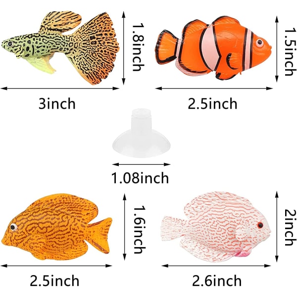 4 delar silikon falsk fisk, falsk guldfisk Aquarium Ornament
