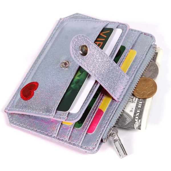 Flicka liten plånbok RFID-blockerande myntväska (silver)