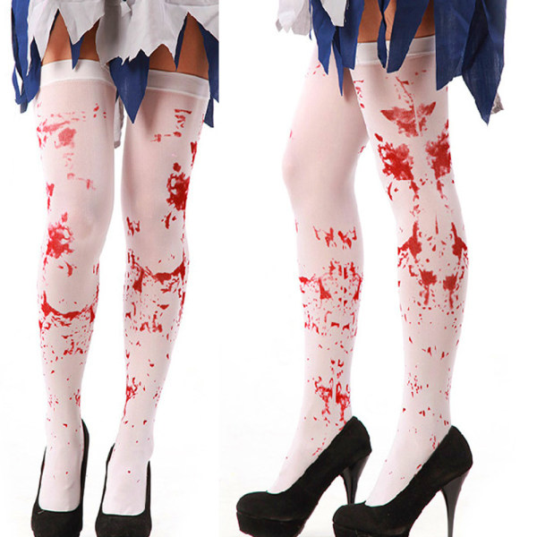 Halloweenfestdräkt, 2 par blodfärgade blodiga strumpor，KvSLINnor Bloody Over Knästrumpor，Halloween-strumpor